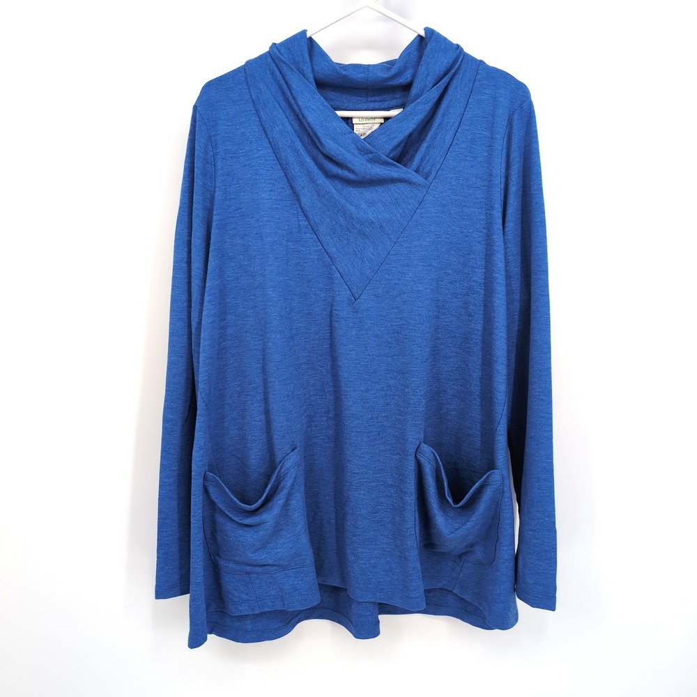 LOGO Lounge Pullover Blue Cowl Neck Pocket Top Women's Extra Large XL